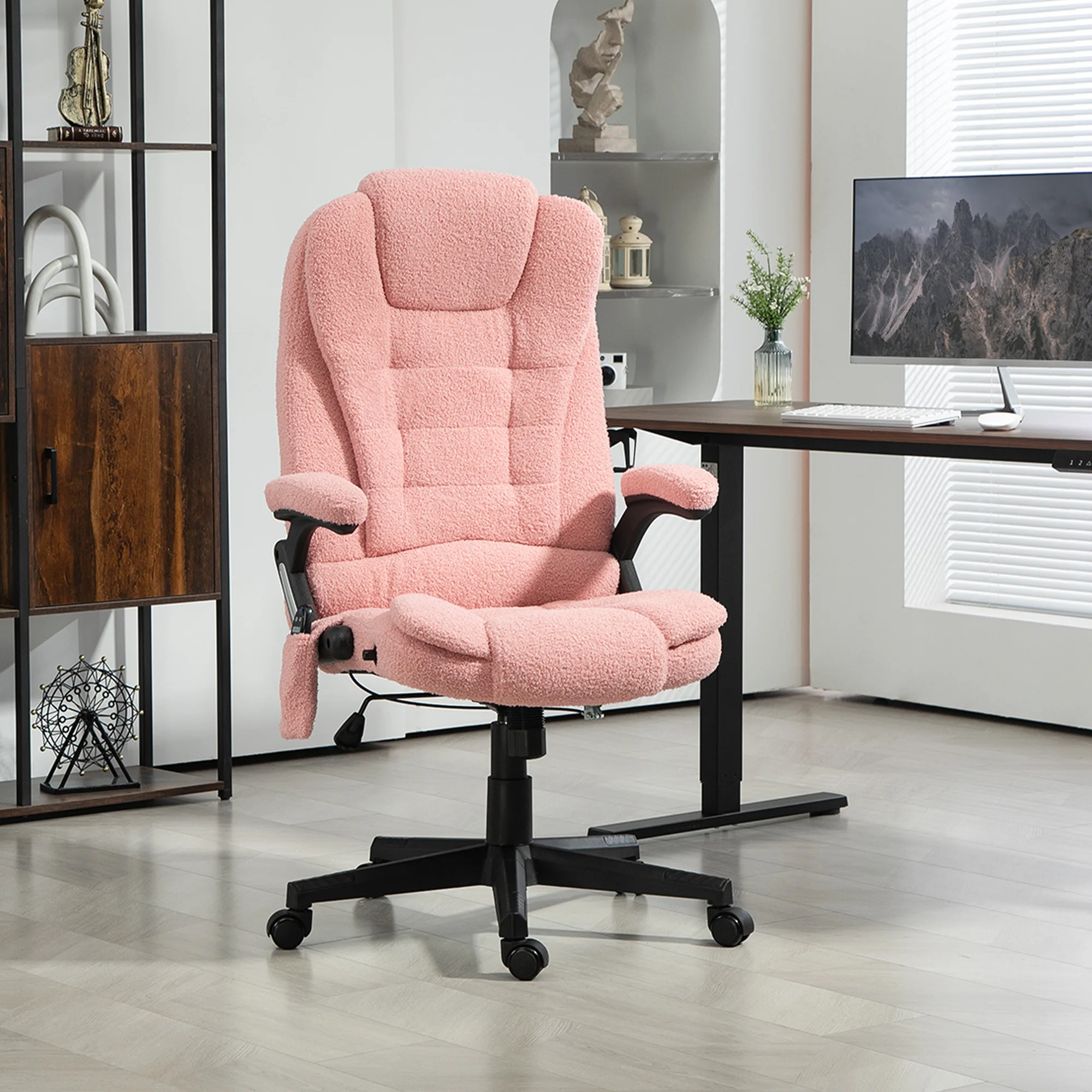 6 Point Executive Office Chair with Heat, Velvet High Back Vibrating Massage Office Chair, Pink