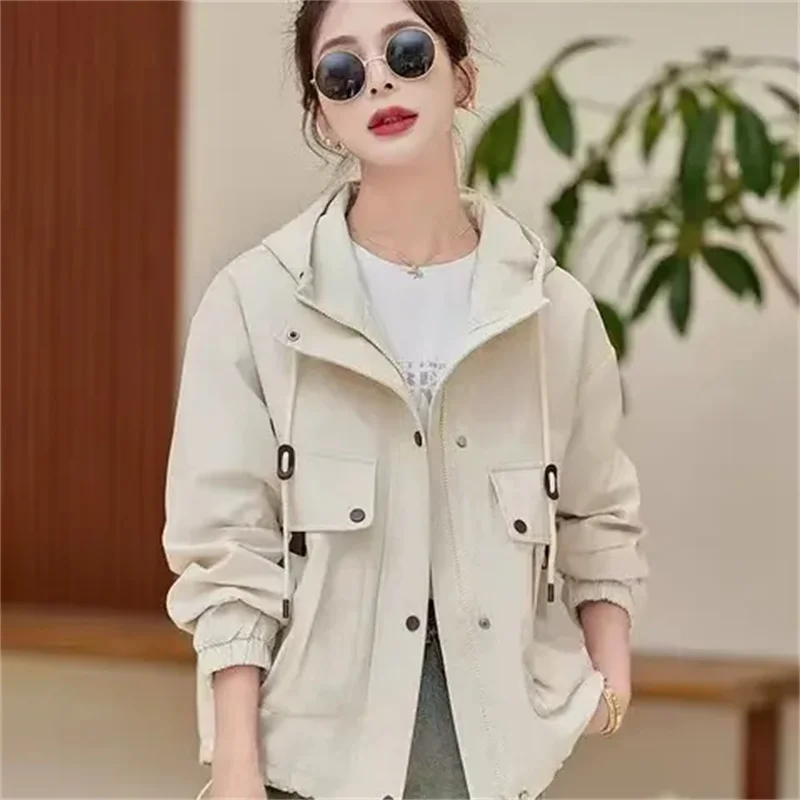 

Small Fragrance Coat Women Short Hooded Jacket New Spring Autumn 2024 Ins Harajuku Windbreaker Wind Casual Outerwear Female Tops