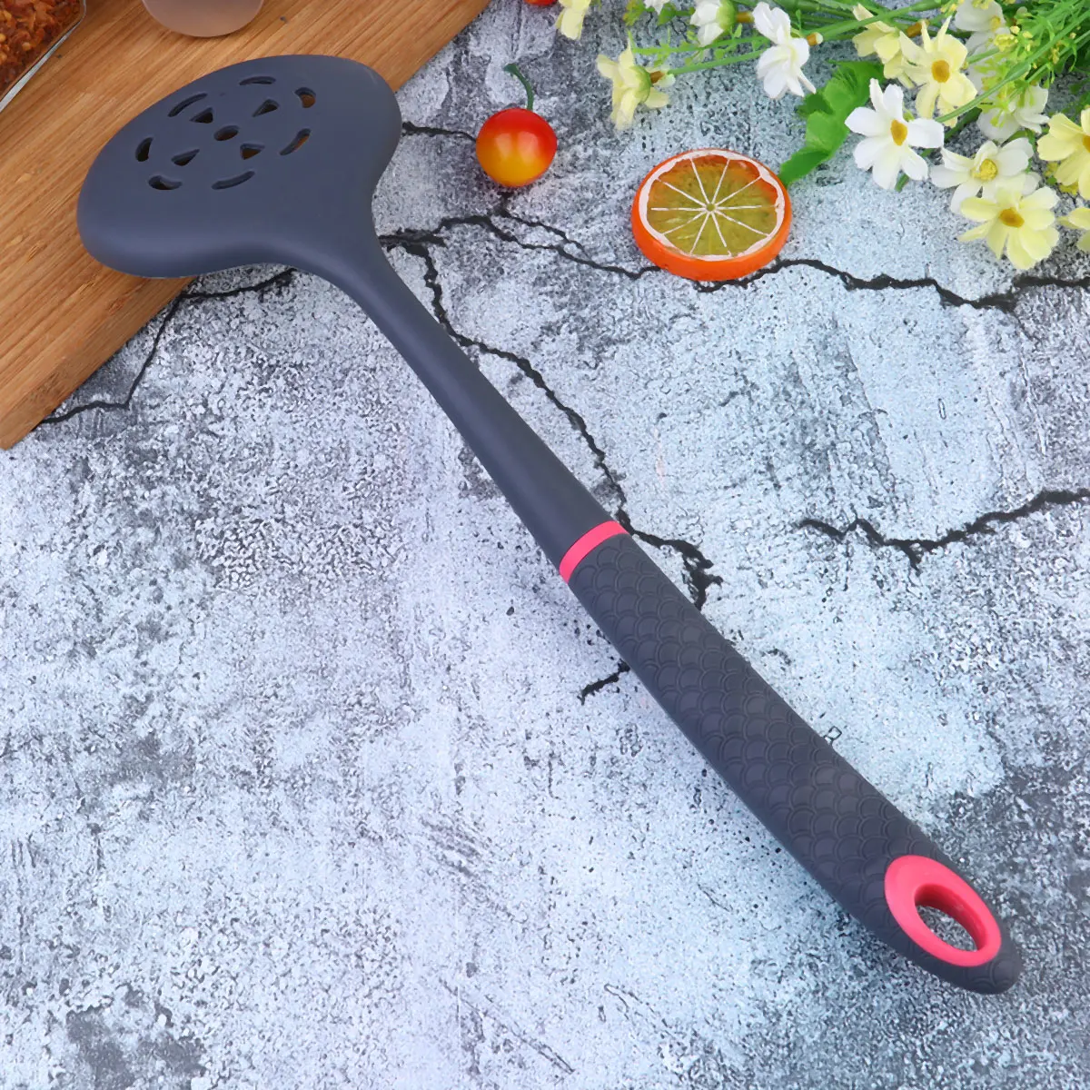 Colador de silicona resistente a altas temperaturas, cuchara con filtro de aceite, colador de malla fina para servir alimentos, mango ergonómico para cocina