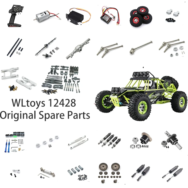 Peças de Reposição Originais WLtoys 12428: Copo de Direção, Braço Oscilante, Suporte Tipo C, Eixo de Transmissão, Receptor, Motor Servo, Amortecedor de Pneu