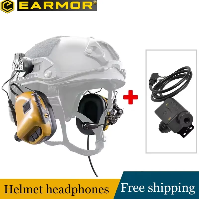 EARMOR-M32H Tactical Helmet Headset, PTT M51, Kenwood Adapter for ARC Rail Helmet Rail