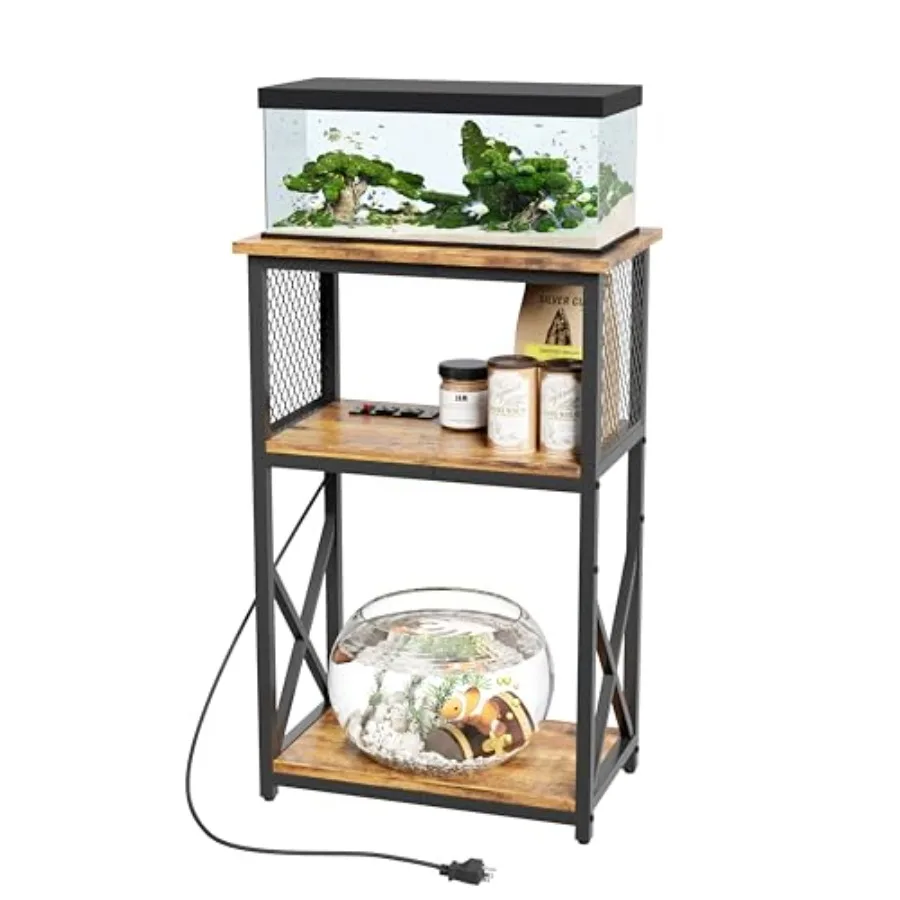 

10 Gallon Fish Tank Stand with Power Outlet and 3Tier Design for Home Office or Living Space Adjustable Shelves for Turtle and