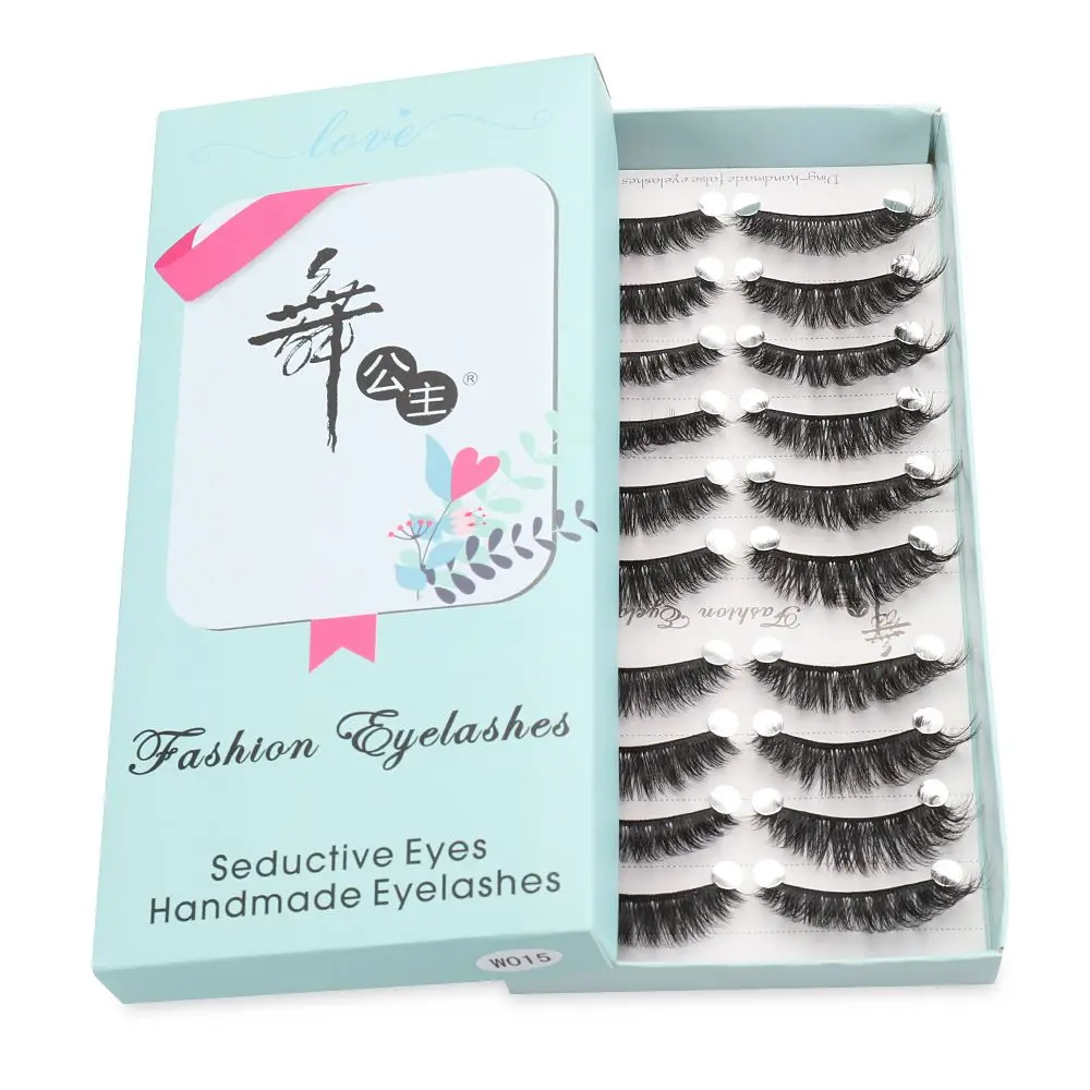 10 paires d'outils de maquillage pour les yeux, cils croisés à Volume court, Faux cils naturels, doux et moelleux, 6D, Faux cheveux en vison