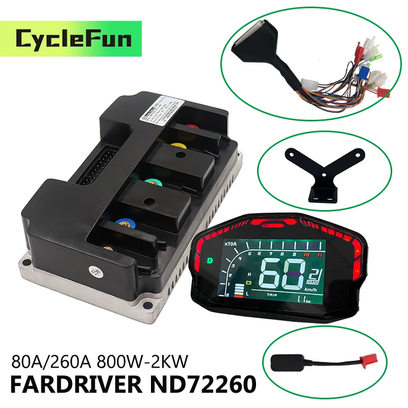 

NANJING FarDriver 800W-2KW ND72260 48V-72V Phase 260A BLDC Sine Wave Controller With DKD Display For Electric Motorcycle Scooter
