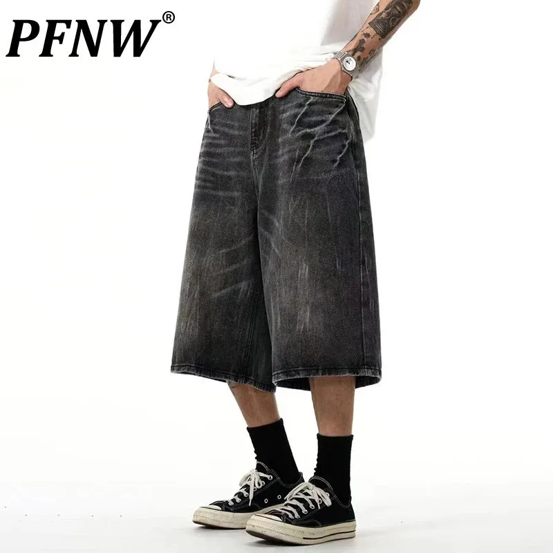 

PFNW American Straight Leg Denim Shorts Men's High Street Loose Casual Male Five Quarter Pants Autumn Fashion New 28W4156