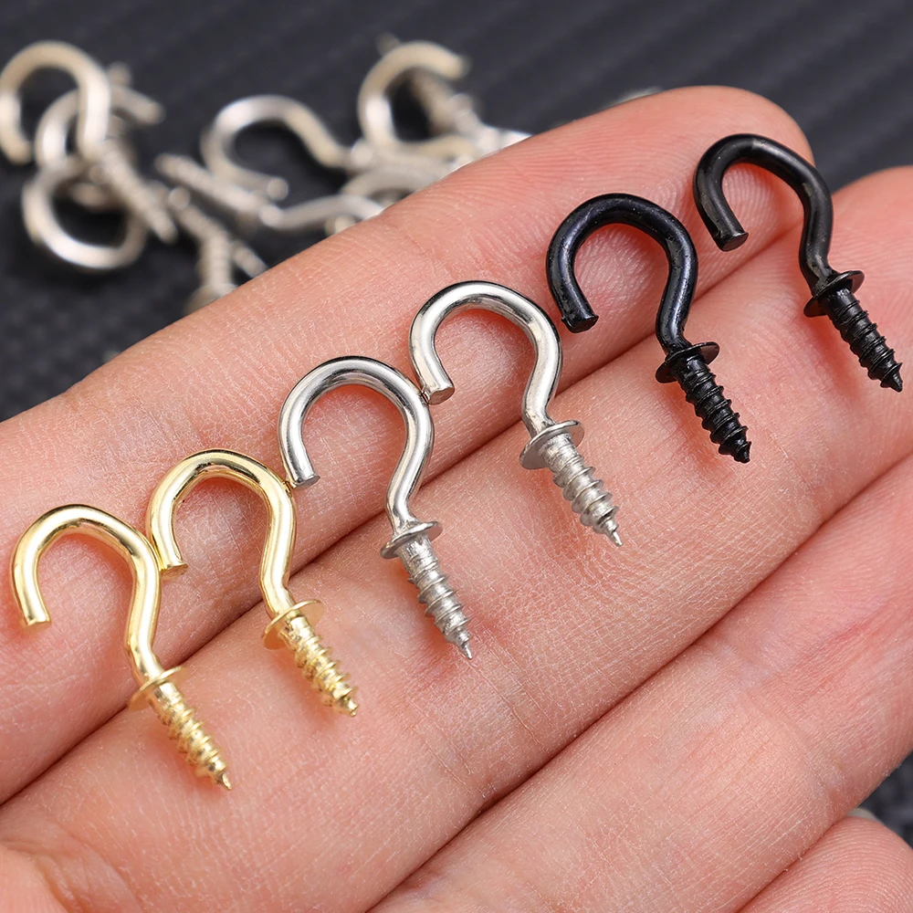 1000/50Pcs Mini Screw Hook Multifunctional Wall MountIron Screw-in Hanging Plants Holder Ceiling Hooks Cabinet Keys Cup Hangers