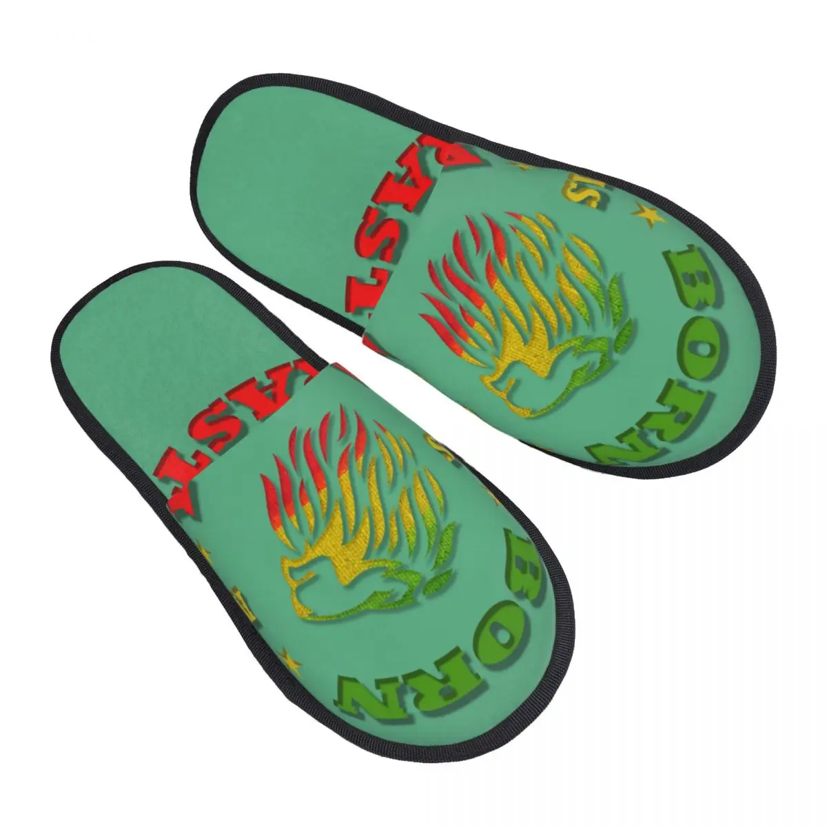 Custom Print Women Born As A Rasta House Slippers Soft Warm Rastafarian Memory Foam Fluffy Slipper Indoor Outdoor Shoes