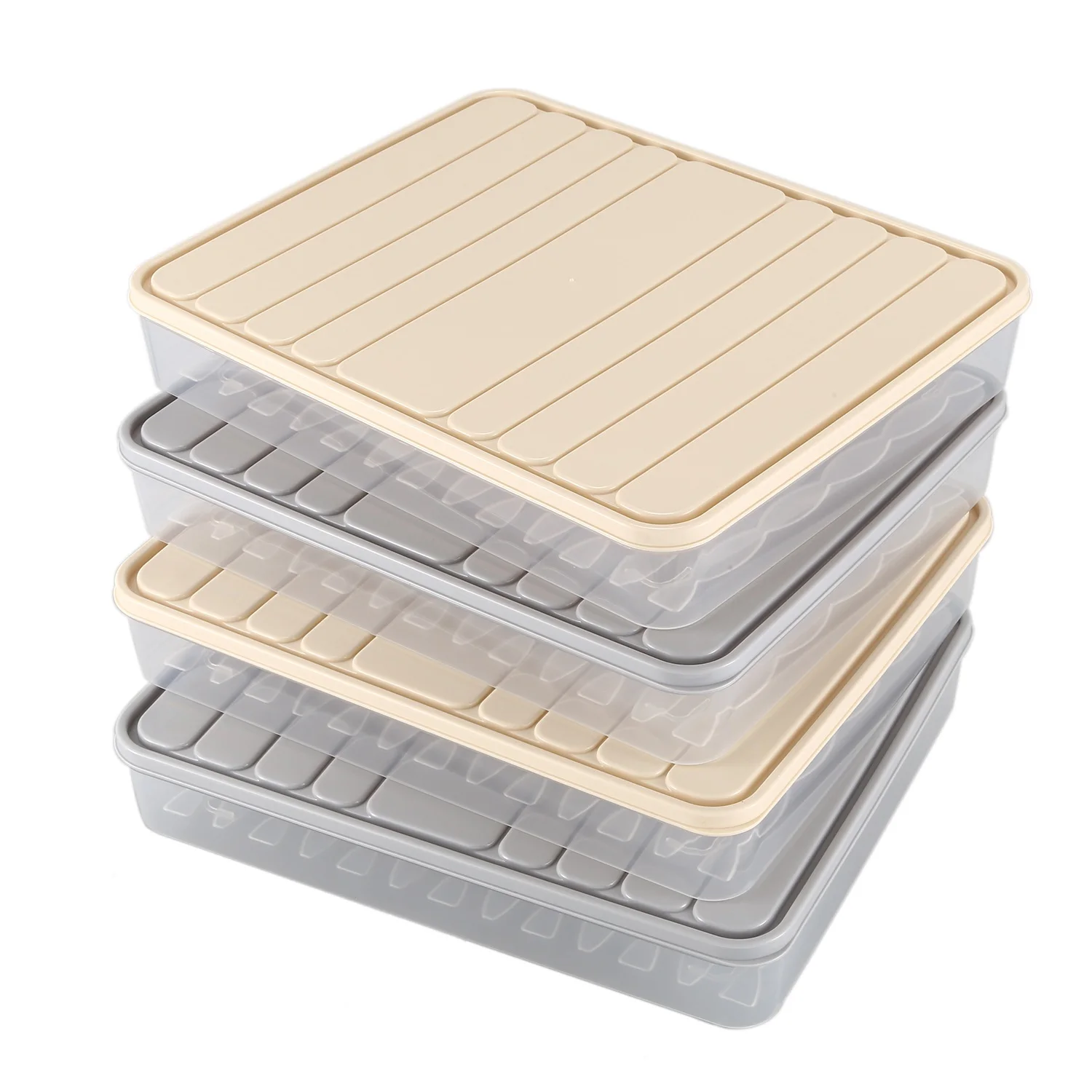 B84B-4 Pcs Set Refrigerator Food Preservation Storage Box Plastic Freezer Space Saver Food Container Organization Rack Kitchen S