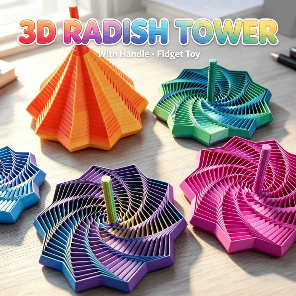 3D Printed Carrot Tower Handle, Spiral Tower Magical Desktop Ornament, Spiral Decompression and Stress Relief Star Shaped Toy