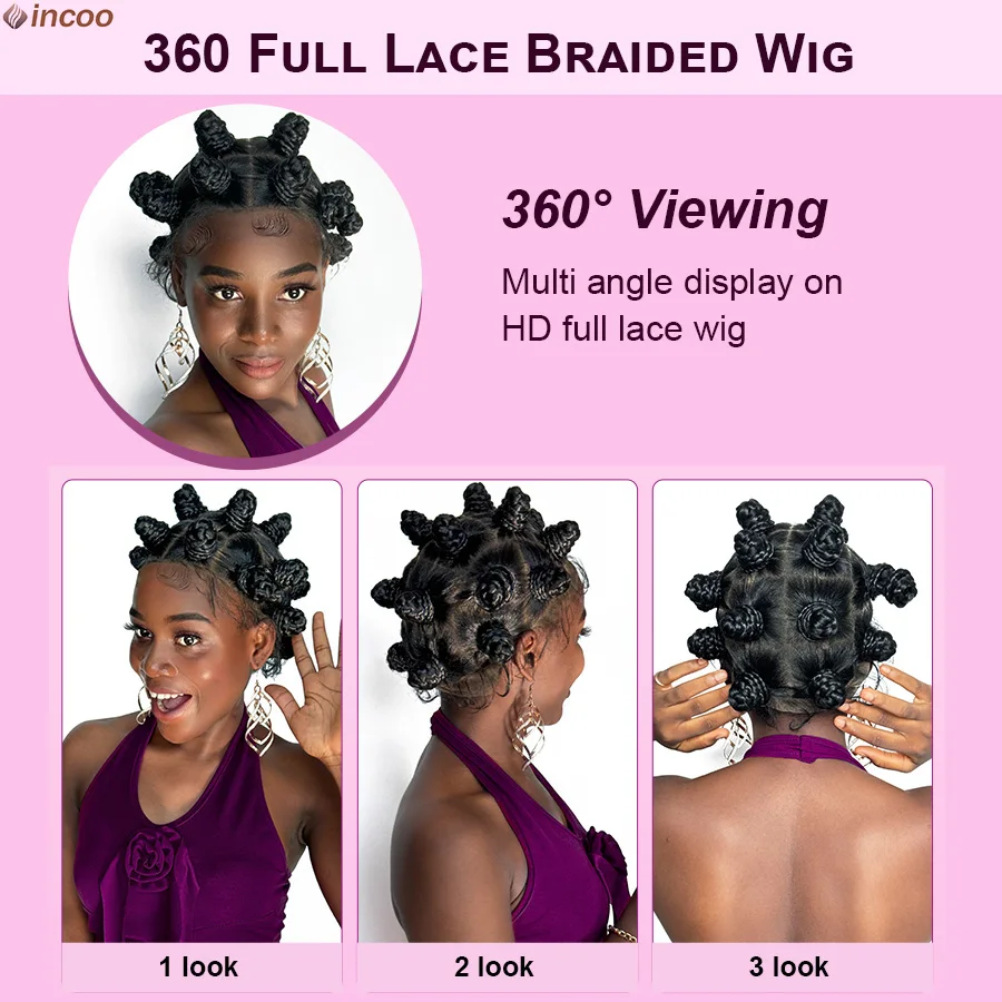 16Inches Synthetic Full Lace Braided Wigs Cornrow Braids With Baby Hair Bantu Knots Handmade Twisted Braids Wigs For Black Women