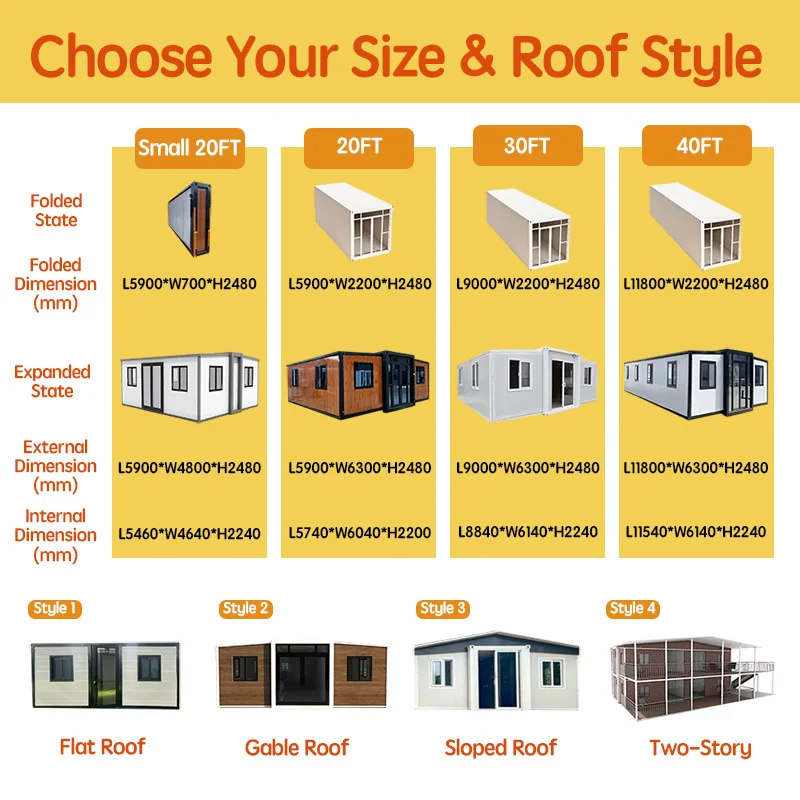 20ft Energy-Saving Modular Houses Prefabricated Steel Structure Folding Container Glass Door Kit Outdoor Mobile Sandwich Panel