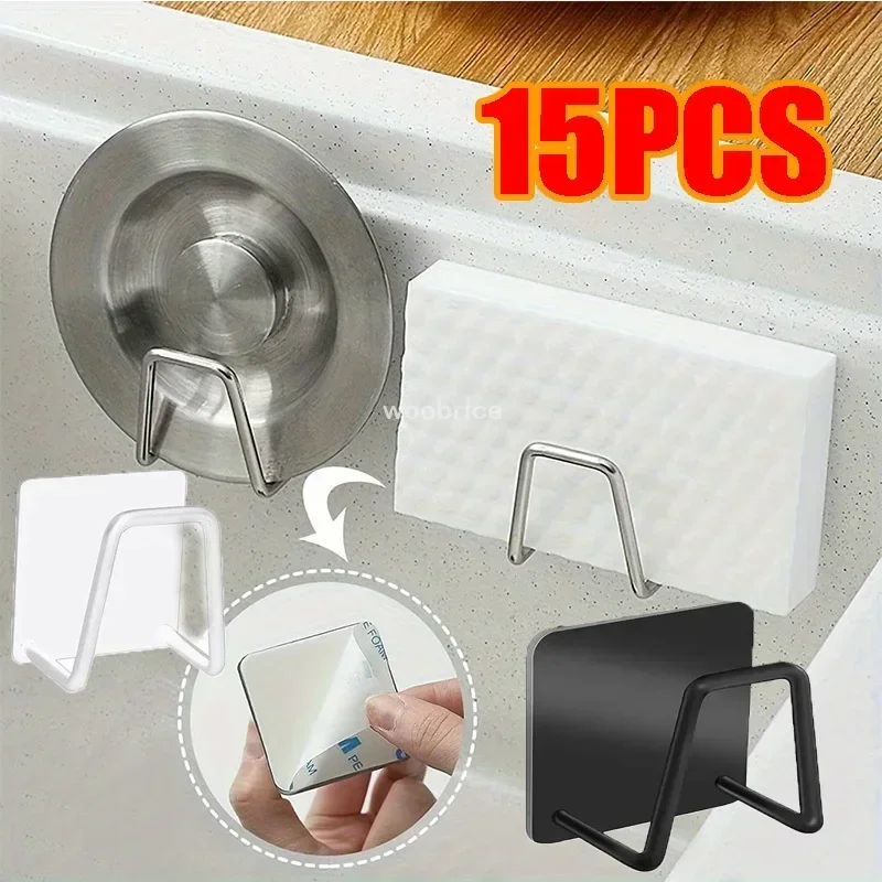 15pcs Kitchen Sponge holder Self Adhesive Sink Sponges Drain Drying Rack Wall Hooks WireBall Organizer bathroom StainlessStorage