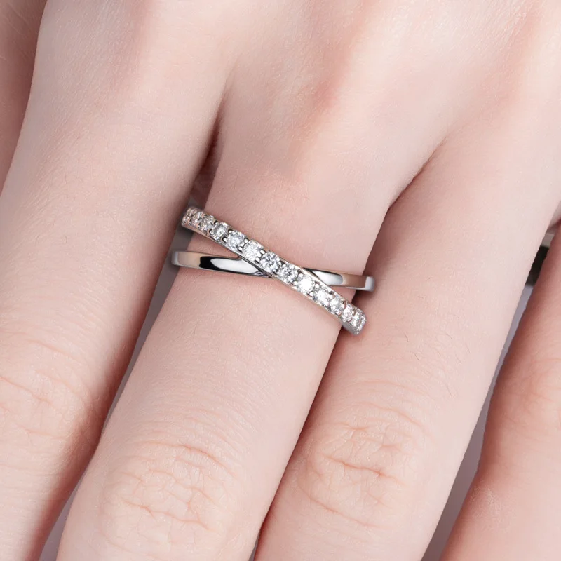 Carnica Real Moissanite Ring for Women 100% S925 Sterling Silver Cross-style Twist Arm Style Sparkling Wedding Band GRA D Color