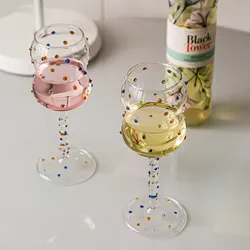 Creative Artistic Dot Glass Colorful Glass Cocktail Champagne Wine Brandy Mug Cups Borosilicate Dessert Glass