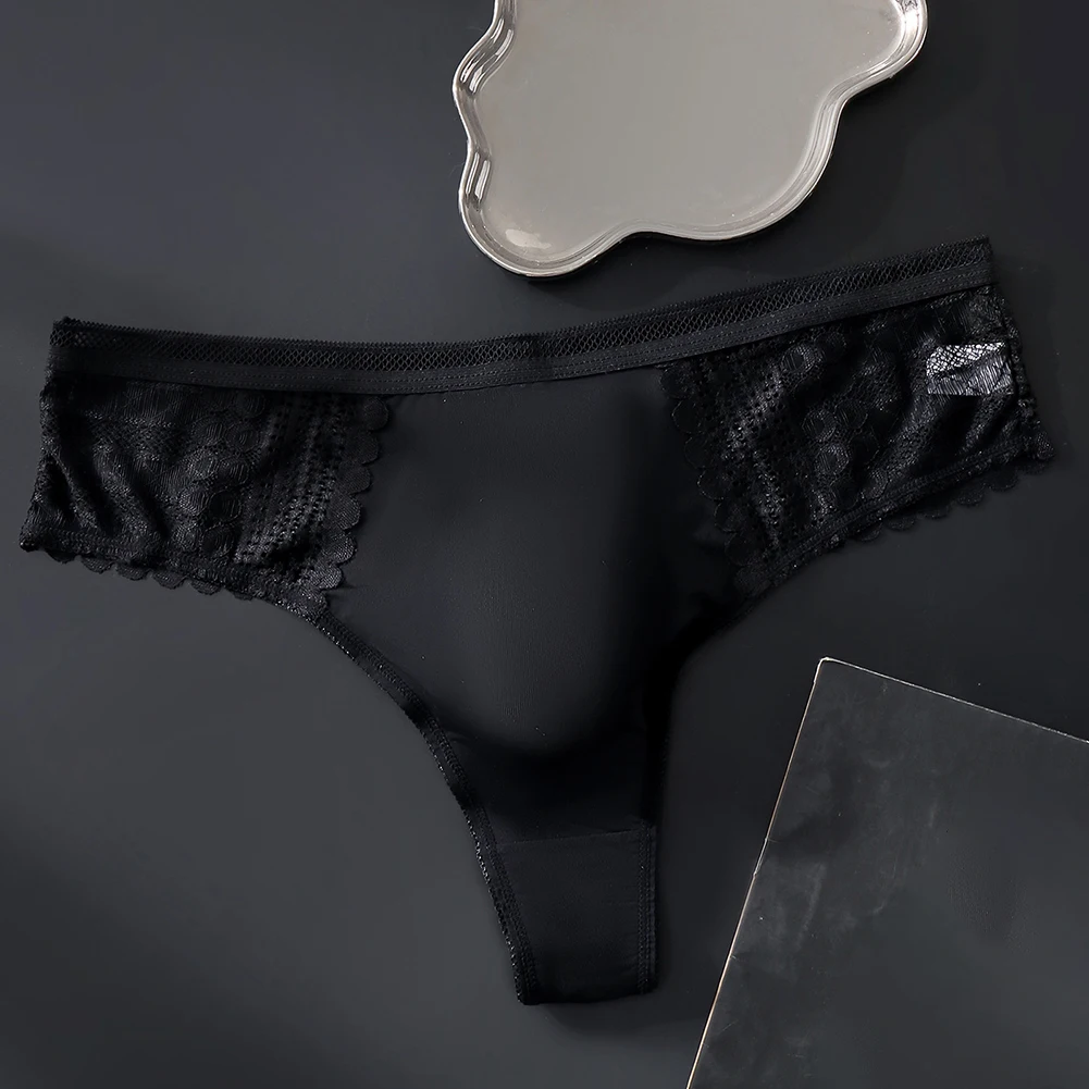 

Men's Sexy Lace Seamless Ice Silk G-String Underwear 3D Bulge Pouch Unisex Panties Solid Thong Men Clothing Men's Underpants