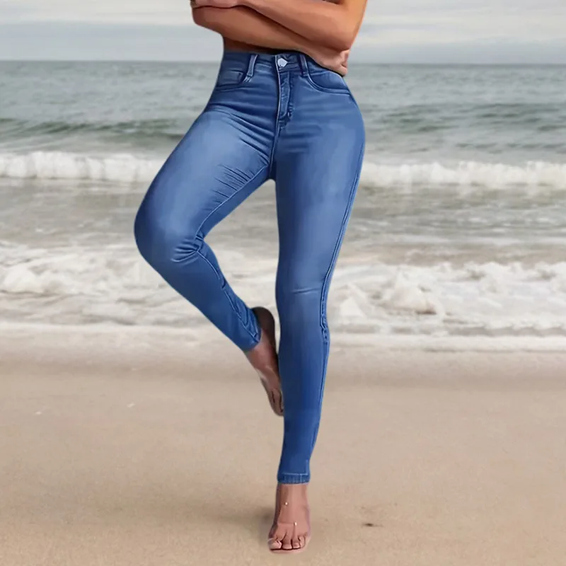 

Европейские и американские новые облегающие брюки, эластичные джинсы с высокой талией, женские брюки