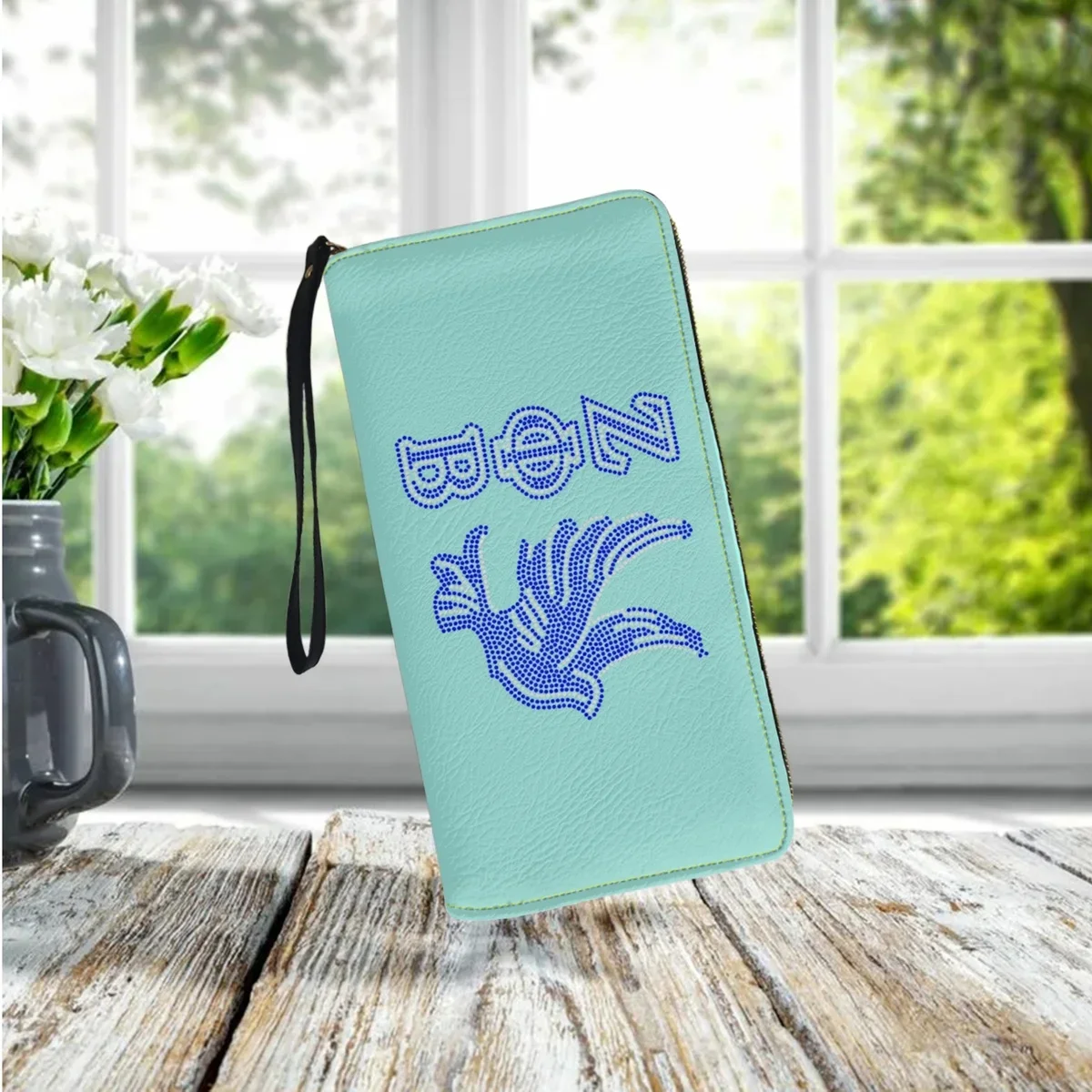 Women Pu Leather Long Shoulder Strap Mini Wallet Zeta Phi Beta Print Blue Fashion Elegant Long Wallet New Trend Coin Purse Gift