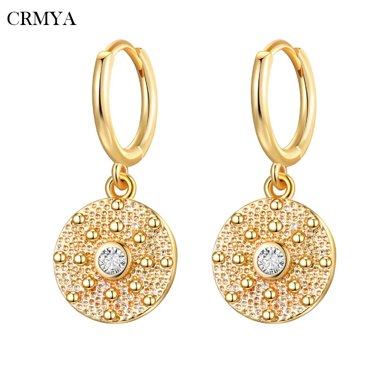 CRMYA Boho Style Gold Plated Drop Earrings for Women CZ Zircon Piercing Round Dangle Earrings 2022 Jewelry Wholesale