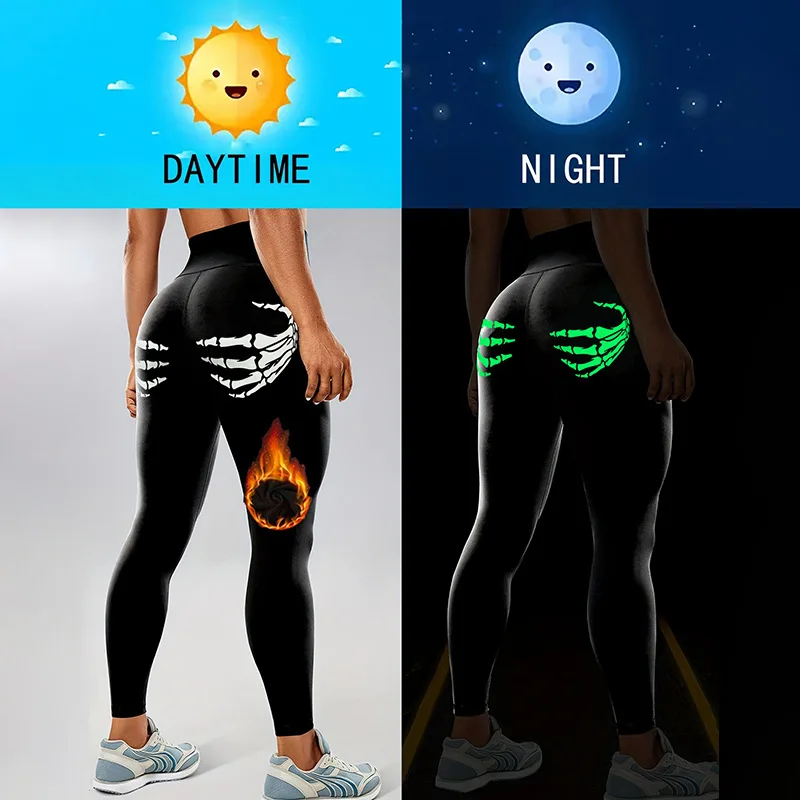 Halloween Personalized Fluorescent Green Claw Printed Women's Yoga Leggings High Waist Running With Fleece Elastic Fitness Pants