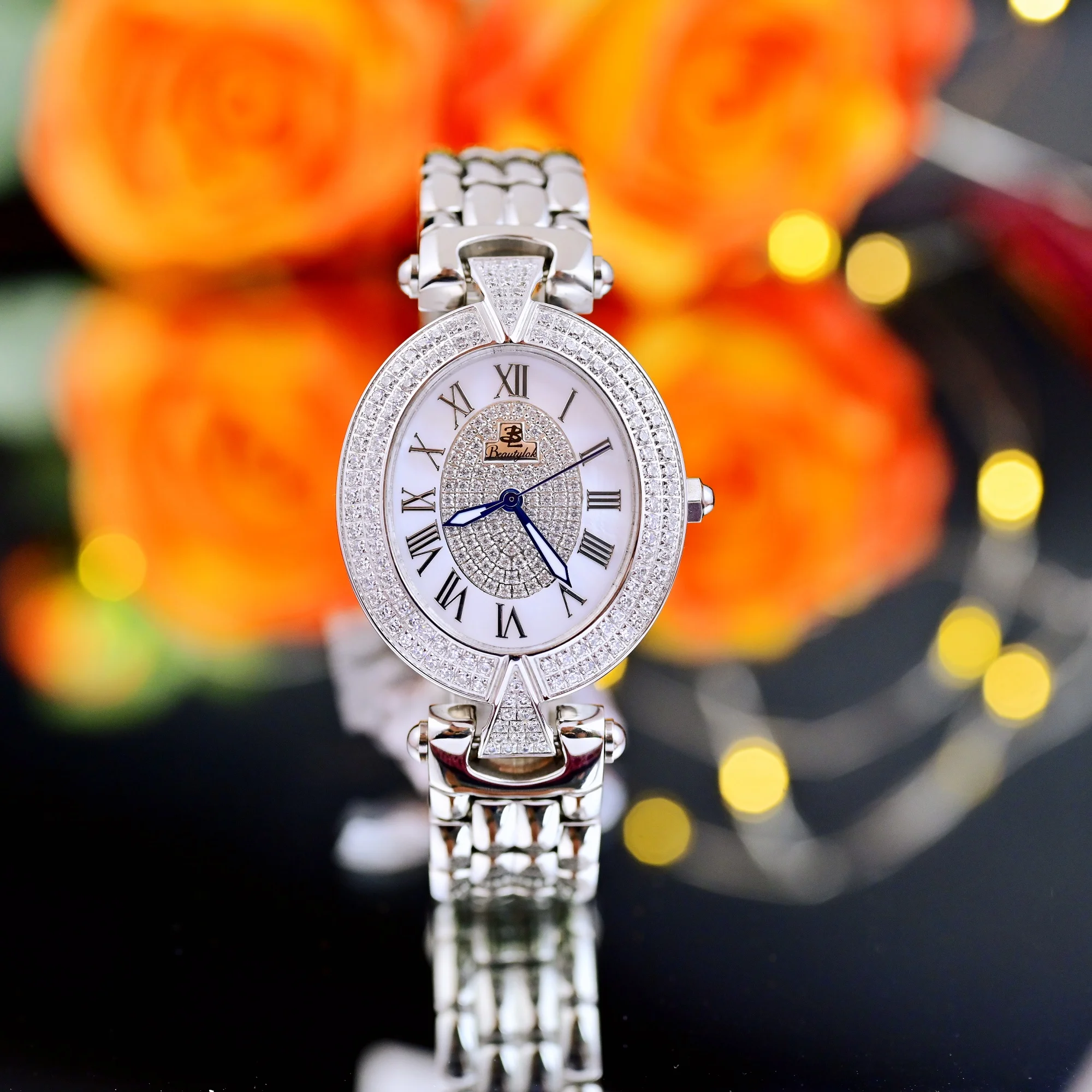 

Middle ancient original rhinestone Roman scale stainless steel strap with sapphire mirror finish women's watch