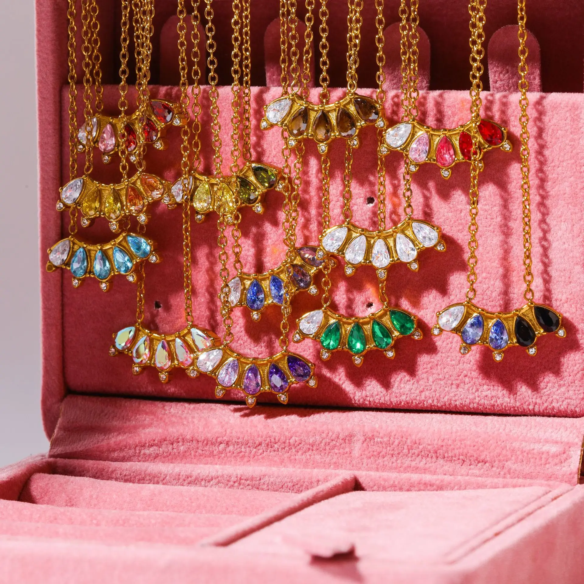 Ожерелье из нержавеющей стали с фианитами для женщин и девушек, винтажное Ювелирное Украшение с геометрическим дизайном, яркий цвет, по месяцу рождения Ожерелье из нержавеющей стали с фианитами для женщин и девушек, винтажное Ювелирное Украшение с геометрическим дизайном, яркий цвет, по месяцу рождения