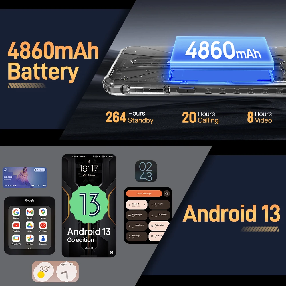 Ulefone Armor X12, Android 13, Up to 6GB（3GB+3GB）RAM, 32GB ROM, 4860mAh, 13MP 5.45