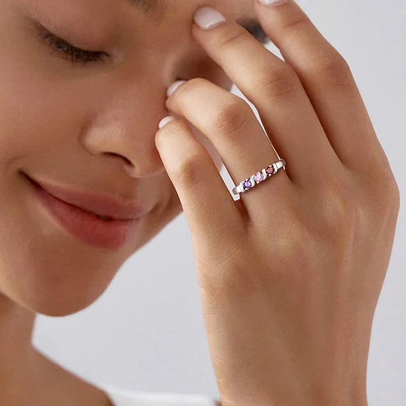 Personalized Names Ring with 1-5 Birthstones Silver/14K White Gold Plated Rings for Women Promise Ring Birthday Gifts for Mom