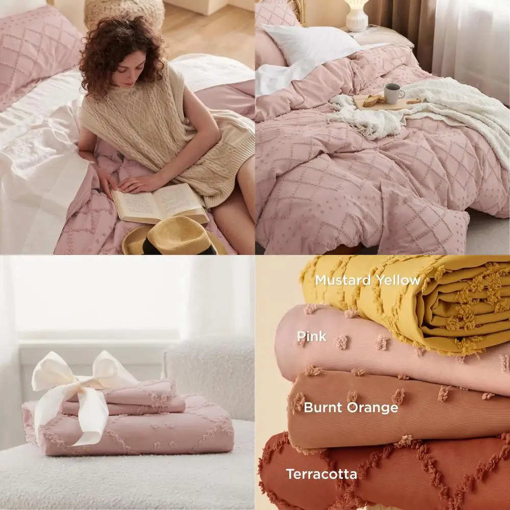 King Size Boho Pink Duvet Cover Set - Breathable & Soft, Washable Comforter Cover for All Seasons, Includes 1 Duvet Cover 104x90