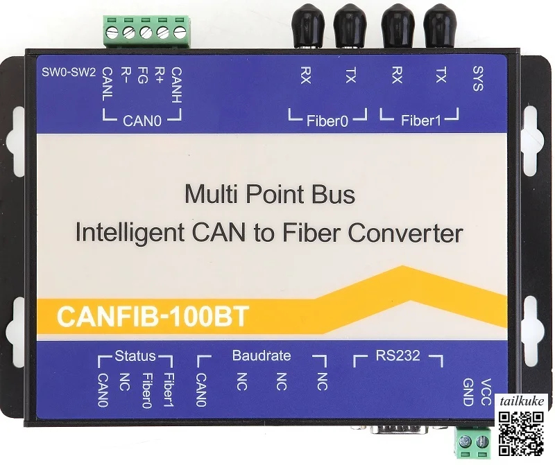 CANFIB-100BT (CANFiber-9000B) Intelligent CAN Bus to Fiber (Bus Ring Network)