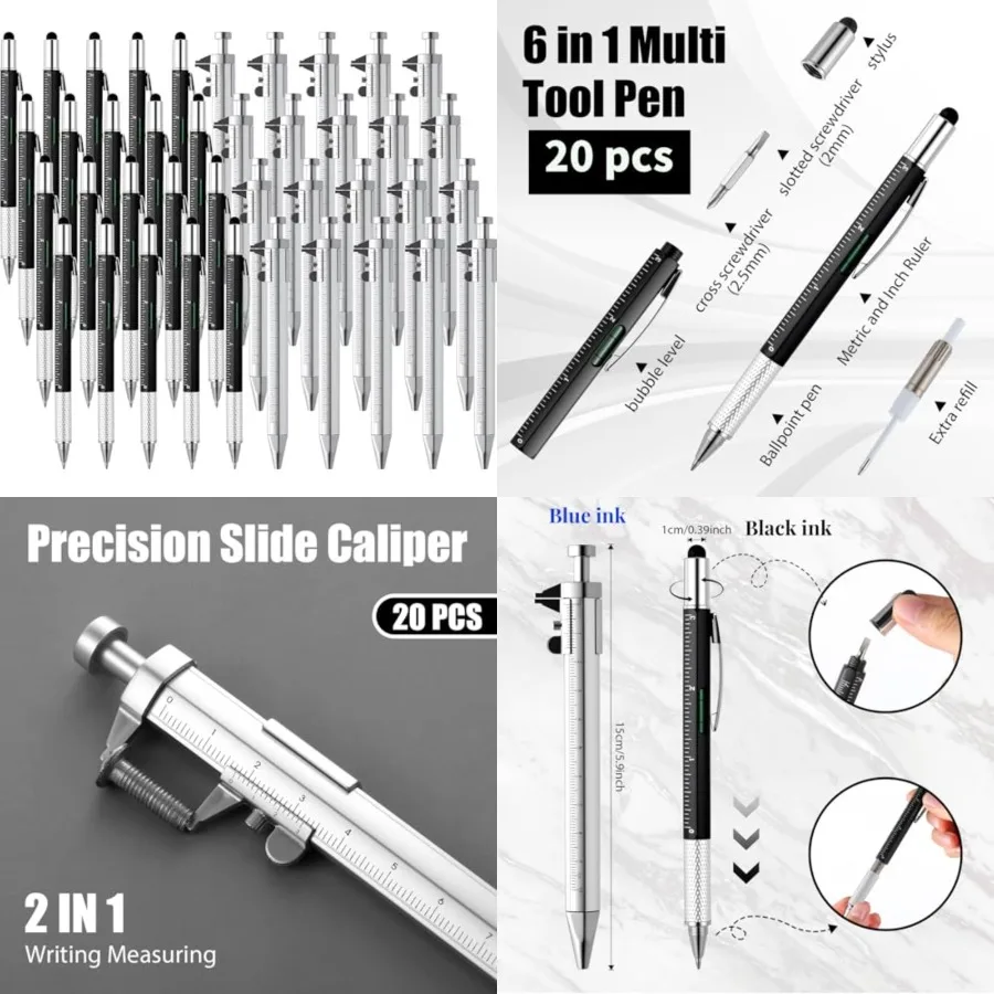 

40 Pcs Multifunction Pen Set with 20 6-in-1 Tool Pens and 20 Vernier Caliper Ballpoint Pens Practical Multi-Tool Gift for Men I