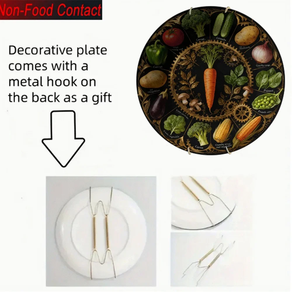 1pc Vintage Vegetable Design Ceramic Decorative Plate - Non-Food Contact, Classic Round Tabletop Art for Home, Office, or