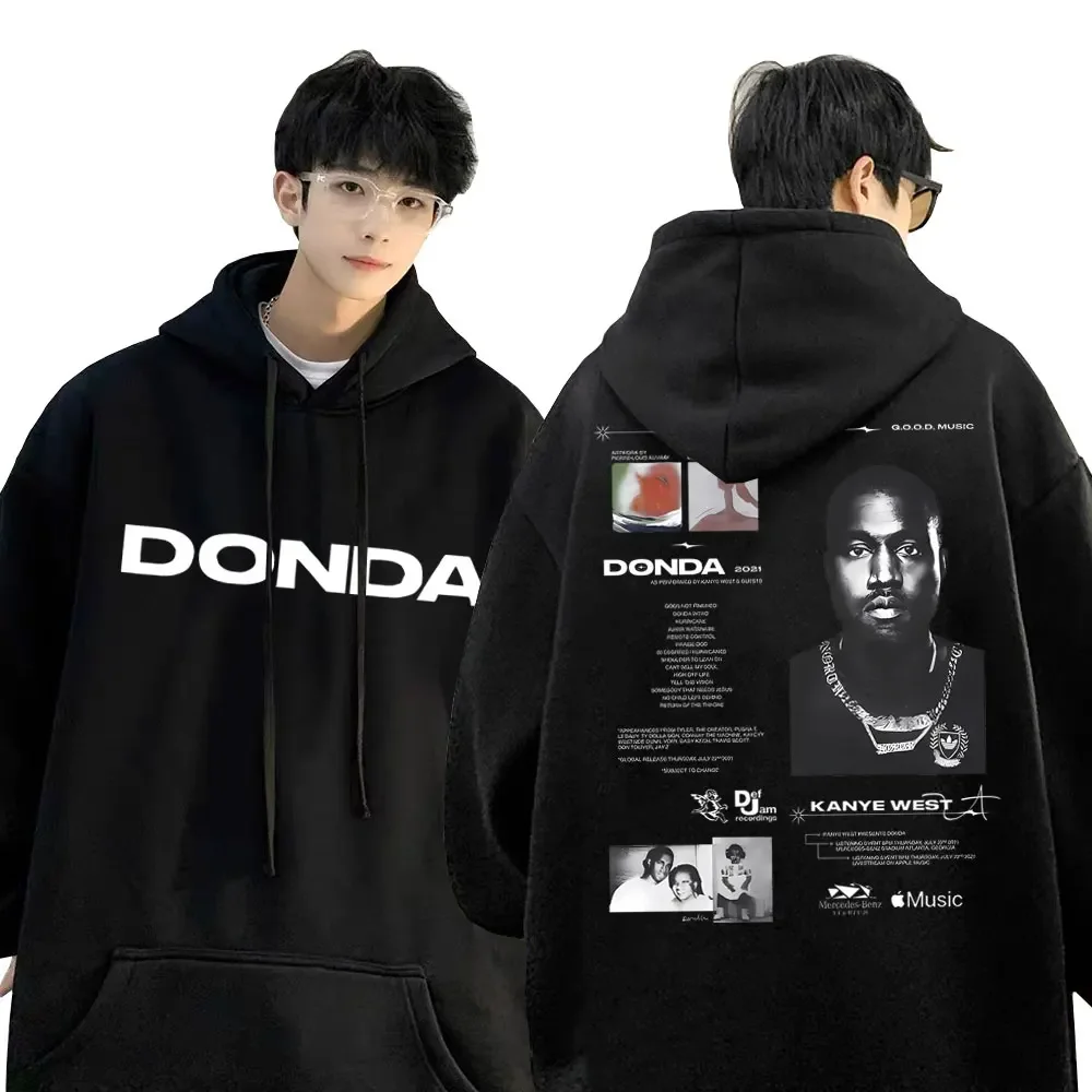 Rapper Kanye Weesst Donda Double Sided Print Hoodie Men Fashion Vintage Sweatshirt Male Hip Hop Oversized Hoodies Cool Streetwea