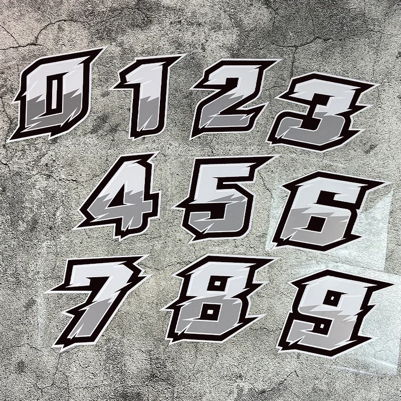 Racing Style Number Waterproof Vinyl Stickers Gradient Gray Decals For Car Motorcycle Bike Decor