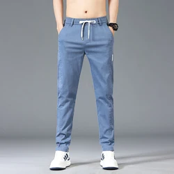 Spring Summer Stretch Men Clothing Trousers Business Elastic Waist Korean Fashion Khaki Gray Brand Casual Pants 38