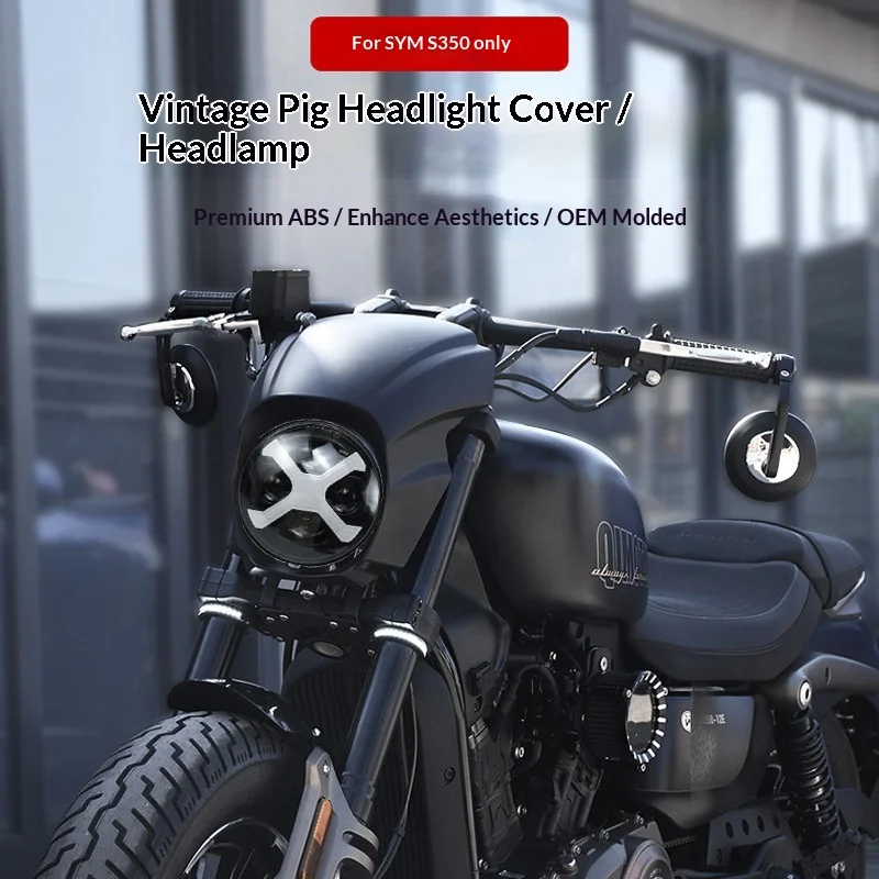 【Premium】For QJMOTOR Flash 350/Flash 300 retro headlight assembly with pig-head grille.