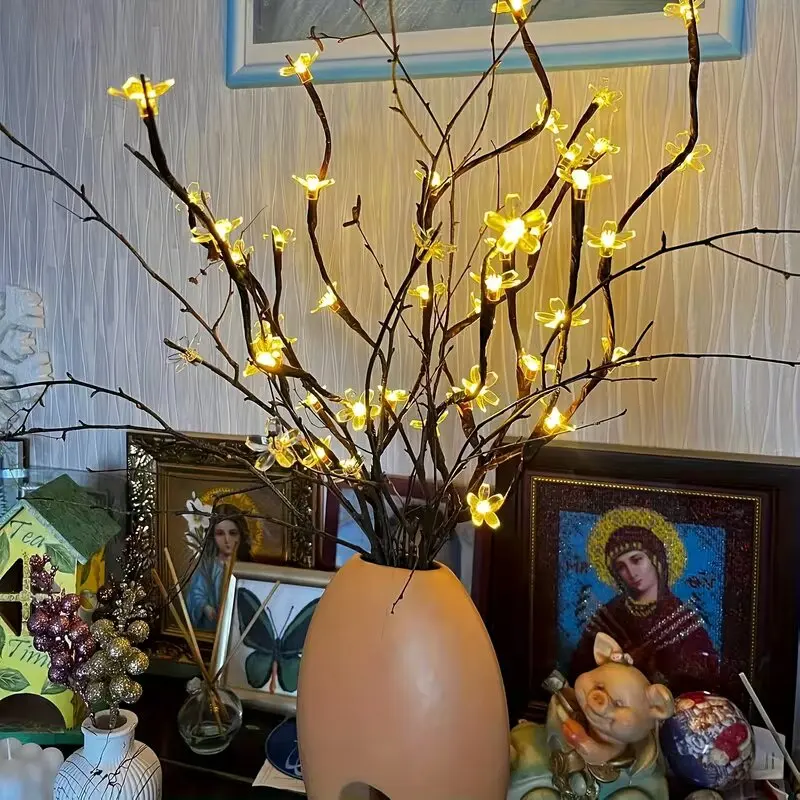 Luzes de ramo de cerejeira com 20 LEDs, 1/2 peças, para decoração de casa, interior e exterior, lâmpada romântica alimentada por bateria, luzes de mes