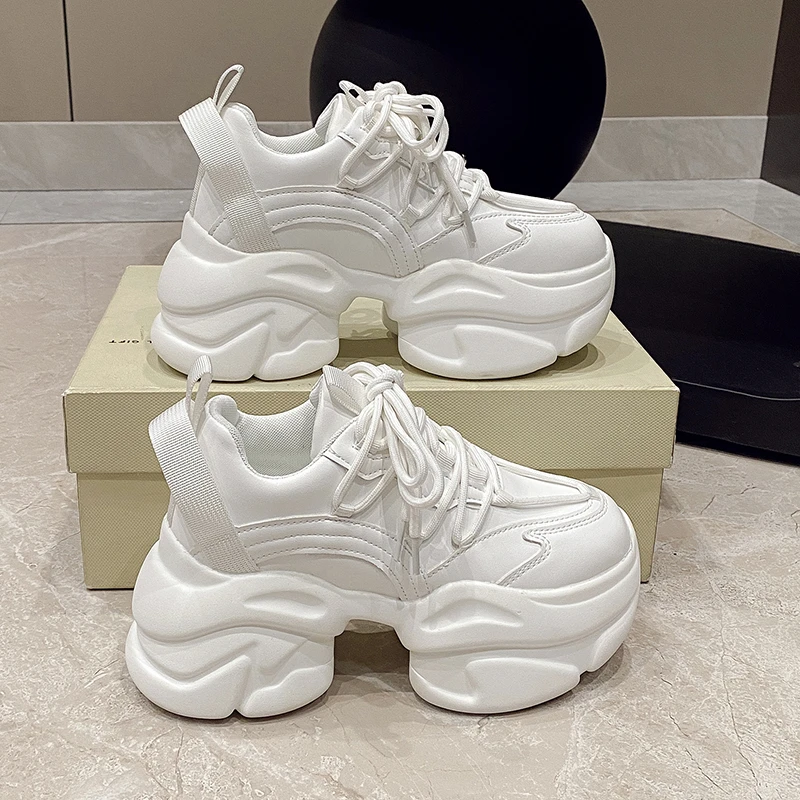 

Women's Sport oes Casual Sle Thi Bot Heightening Spring New Faion Sneakers round Toe Cross Bule Deep Mouth