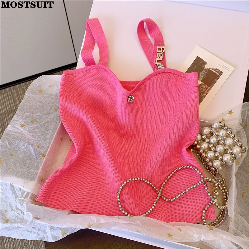 

2025 Summer Sexy Sweater Vest Tanks Women Sleeveless Diamonds Letters Crop Tops Tees Stylish Chic Fashion Ladies Jumper Vest