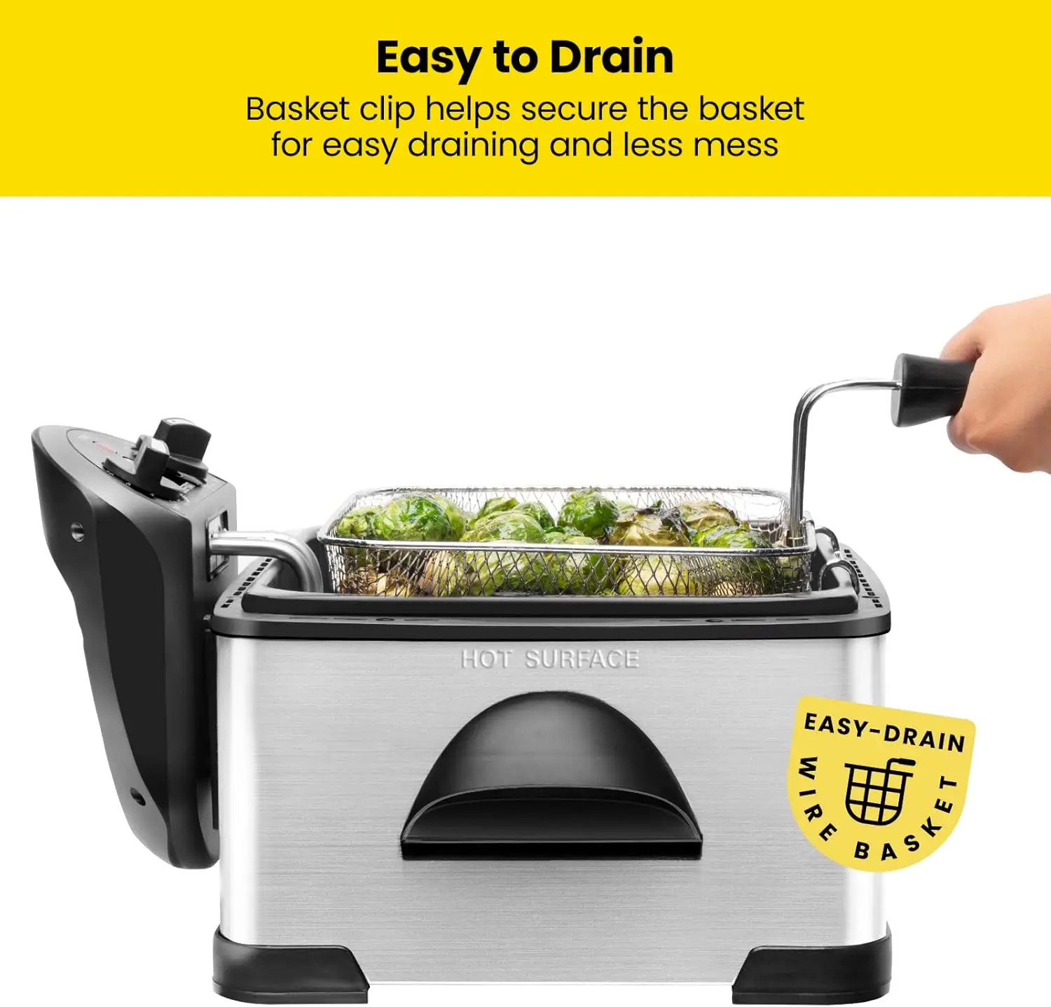 4.5 리터 딥 프라이어 바구니 채반, XL 점보 사이즈, 온도 및 타이머 조절 가능, 프라이드 치킨, 새우, 프렌치 요리에 적합