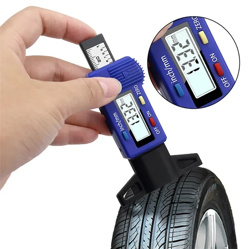 1PC Digital Tire Tread Depth Gauge, 0-25mm LCD Display Caliper Measuring Tool, Car Tire Repair Precision Depth Measurer
