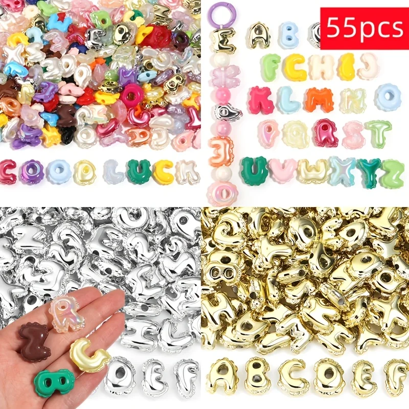 55pcs acrylic mixed color balloon lace wavy edge letter bead big DIY exquisite bead multi-purpose