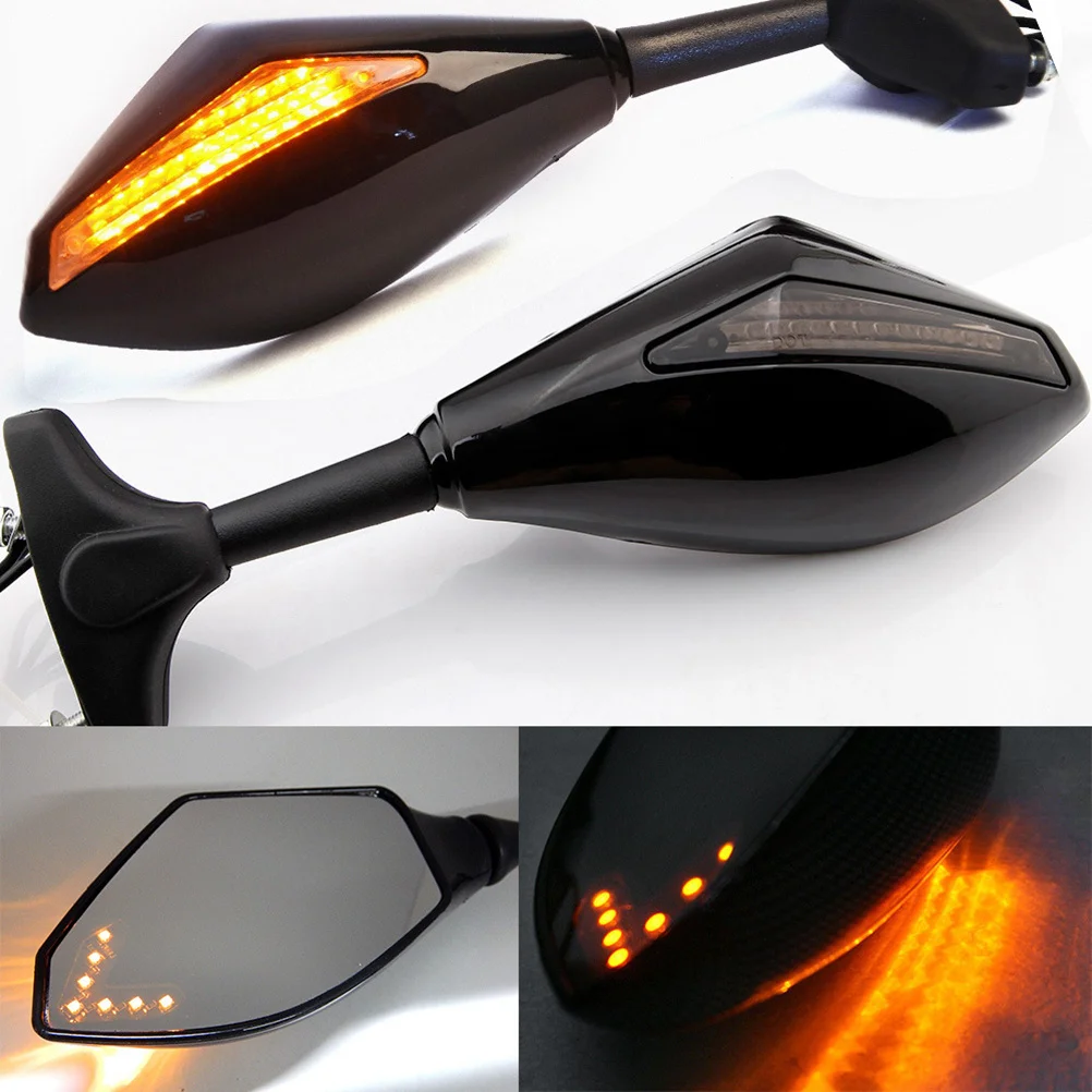 

1 Pair Motorcycle Handlebar Rearview Mirror Black With Arrow Light For Models Visibility In Dark Modified Vehicle