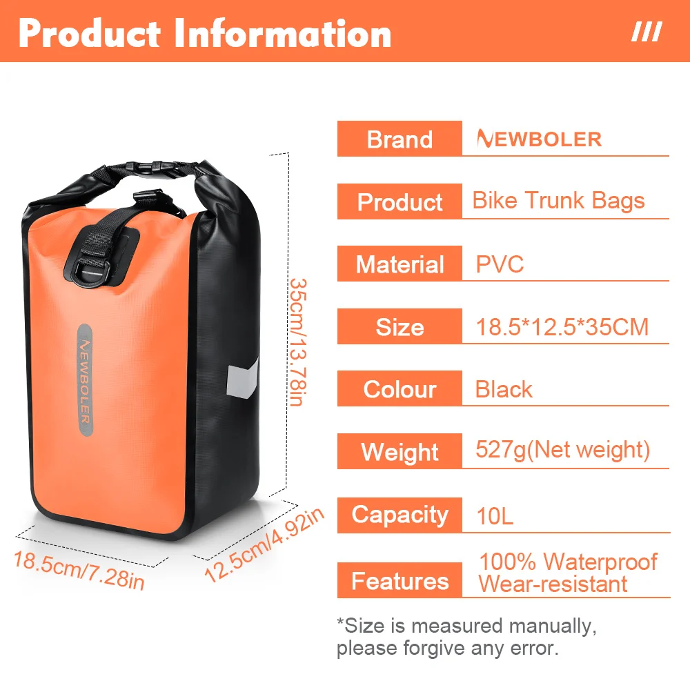 NEWBOLER 10L 20L Wasserdichte Radfahren Fahrrad Gabel Tasche Quick Release Fahrrad Hinten Sitz Stamm Tasche Fahrrad Tasche Fahrrad Zubehör – Detail 1