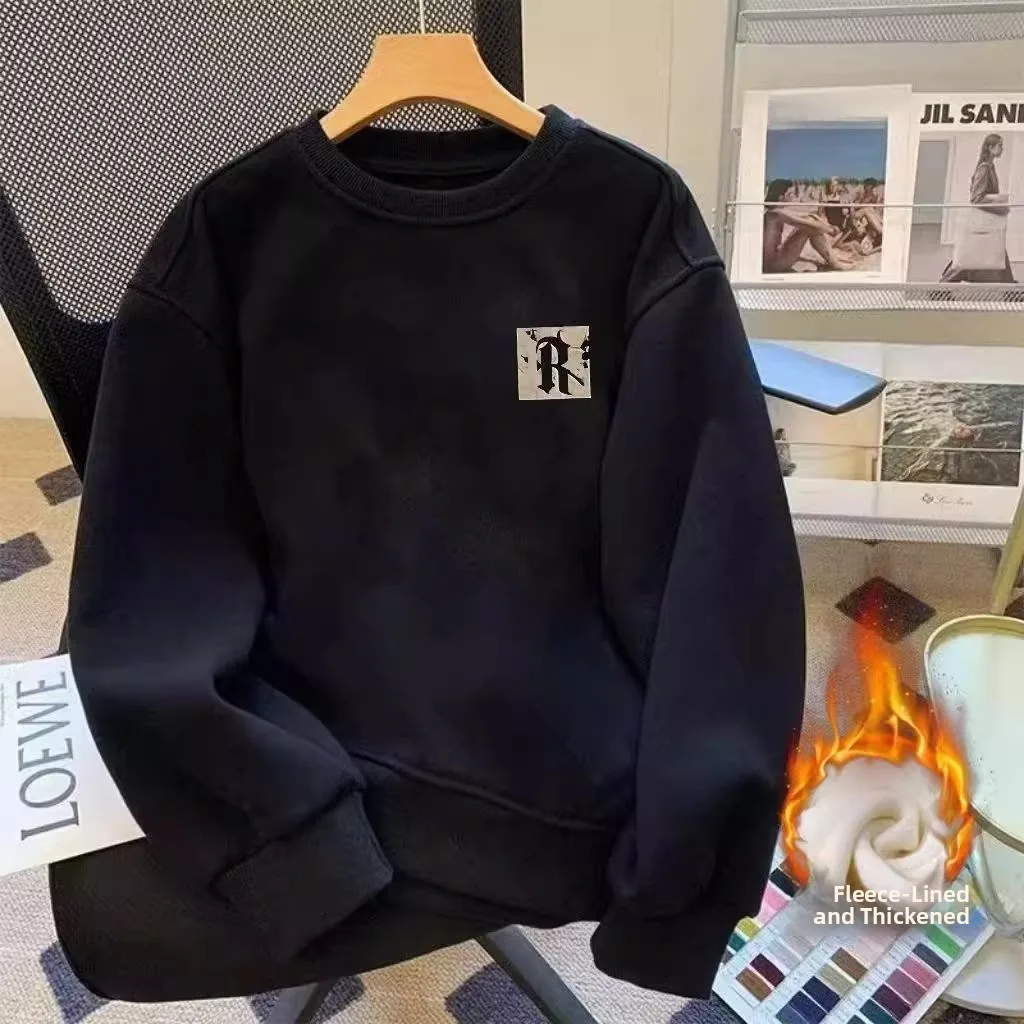 

Утепленная флисовая толстовка-худи для осени и зимы, теплая верхняя одежда, пуловер с круглым вырезом, мужская повседневная хлопковая футболка