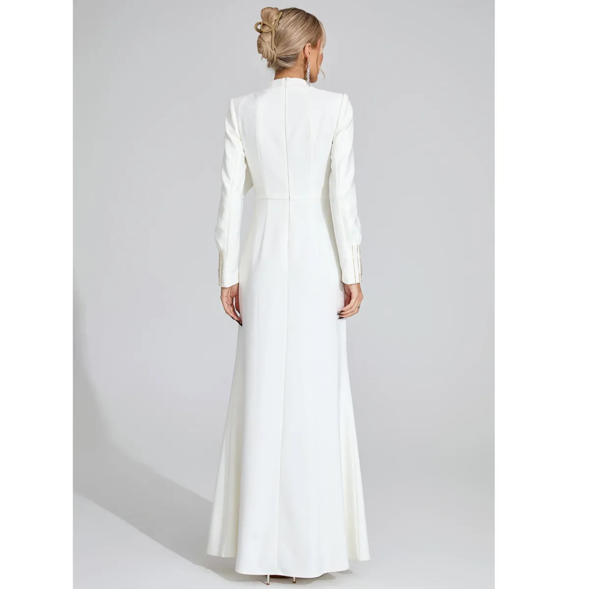 BJTZ 가을 셀러브리티 이브닝 가운 배트 슬리브 크리스탈 비즈 장식 플로어 길이 드레스 캐주얼 편안한 우아한 미니멀리스트 프리미엄 파티웨어