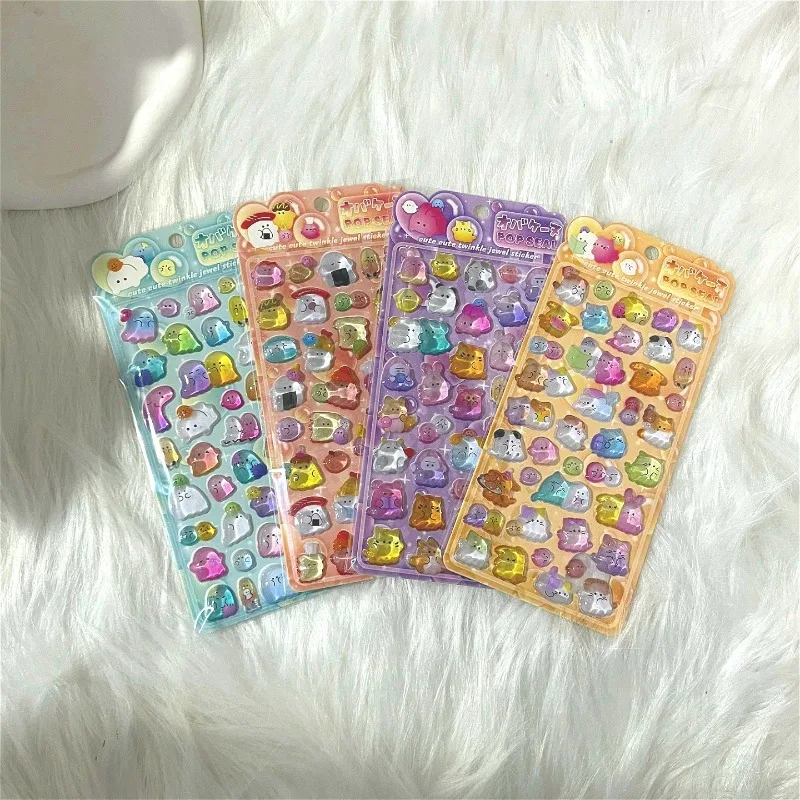 Adesivos decorativos de cristal em relevo 3D fofos de fantasma da família - adesivos criativos para scrapbook de papelaria infantil