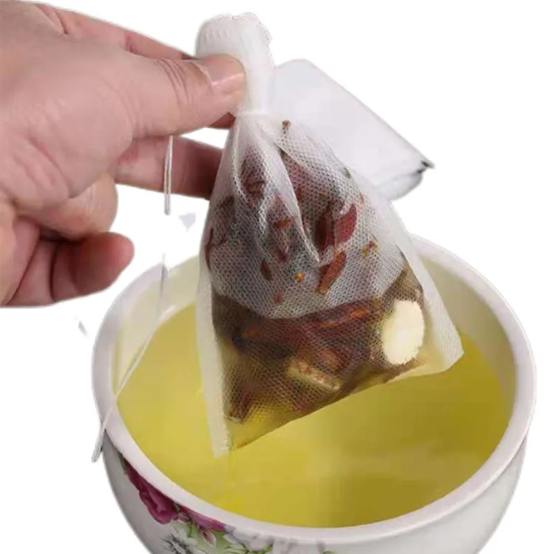 100Pcs 5x7/6x8/7x9/8x10/10x12/15x20cm Food Grade Non Woven Tea Bag Spice Filter Bag Drawstring Disposable Tea Bags