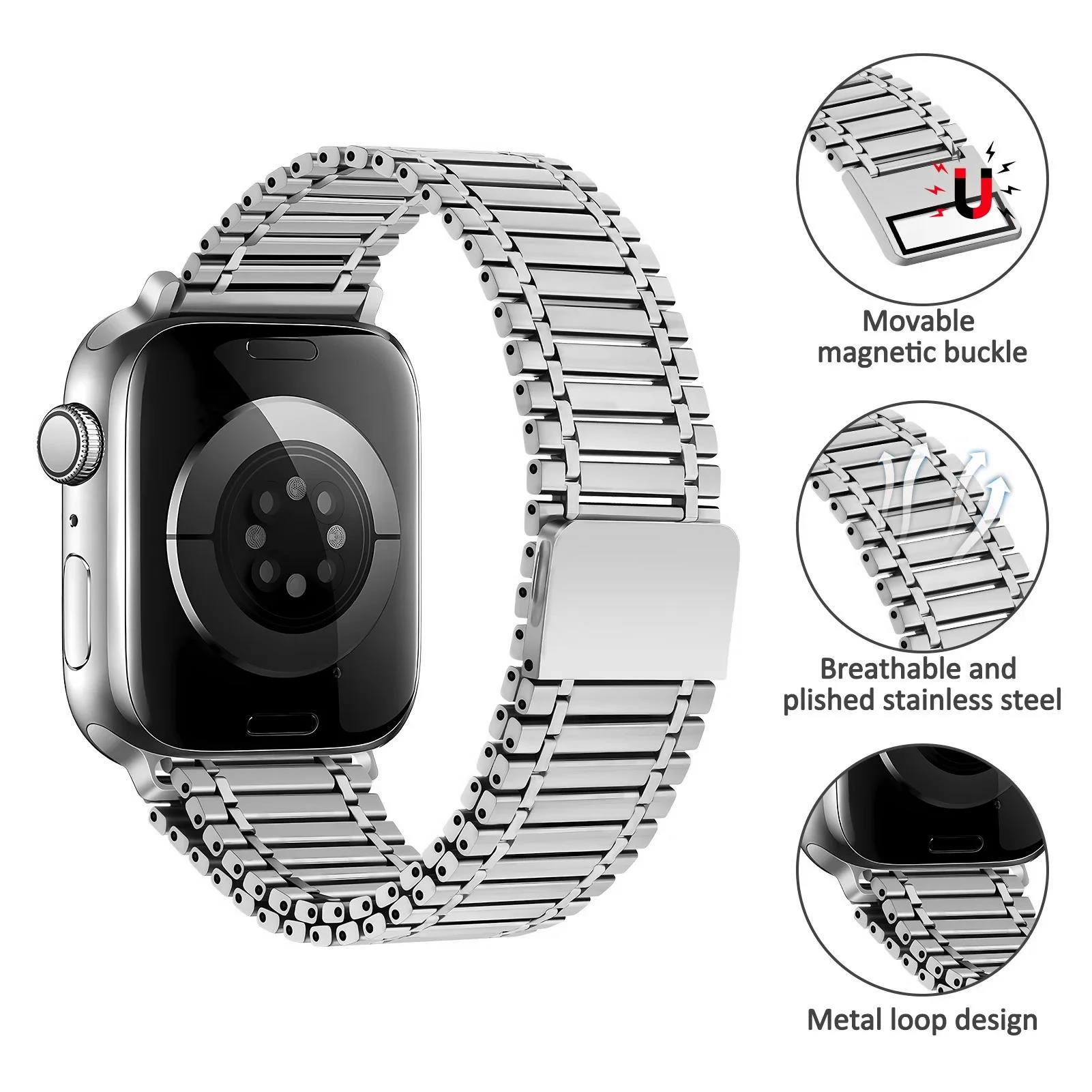 Edelstahlarmband für Apple Watch Band 44 mm 40 38 42 46 45 41 mm Metallgliederarmband iWatch 10 9 8 7 se 6 5 4 Ultra 2 49 mm