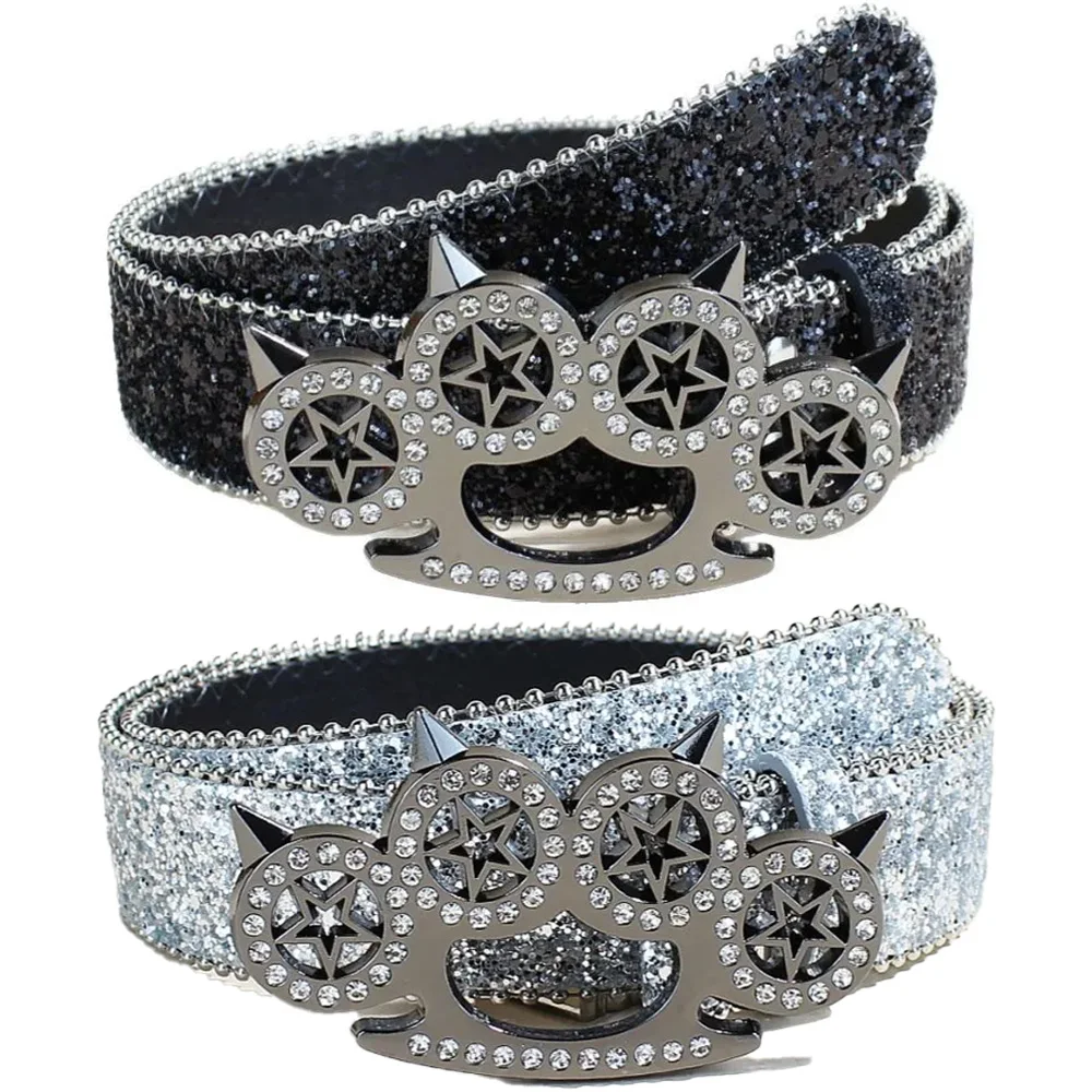 Damen Y2K Punk-Gürtel mit Strass-Tigerklauen-Schnalle, Glänzender Dekorativer Premium-Taillengürtel, Modisches Lässiges Schmales Taillenband-Accessoire
