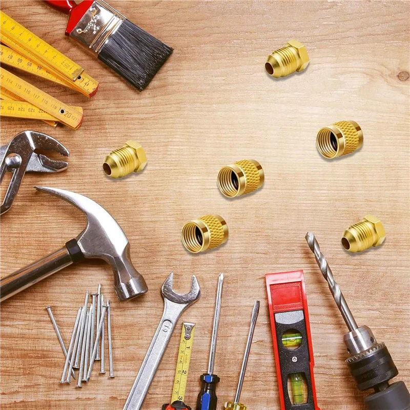 

LNHF 1/4-дюймовая расклешенная крышка, круглые латунные стопорные колпачки HVAC, с неопреновым уплотнительным кольцом, колпачки клапанов HVAC для обслуживания AC, (50 шт.) A